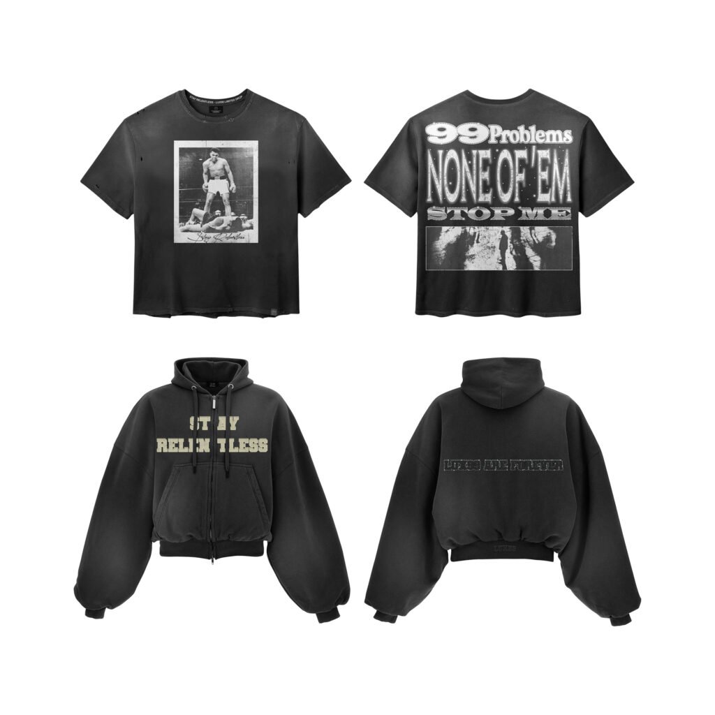 black hoodie and tee